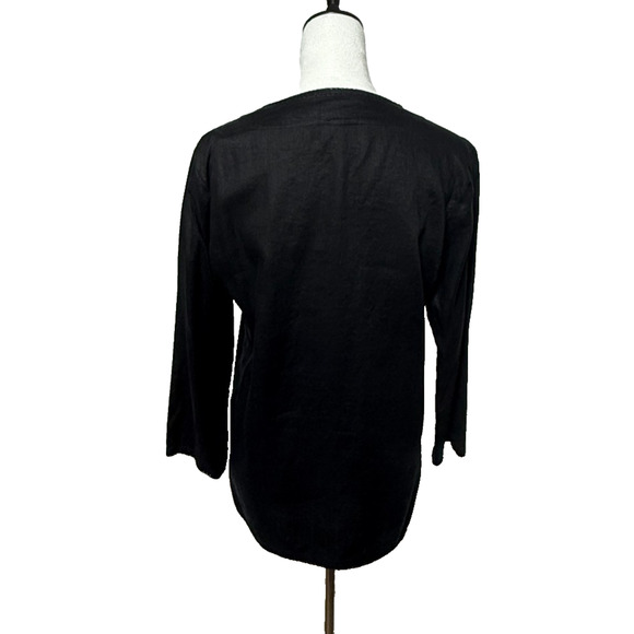 Lauren Ralph‎ Lauren Top Womens Medium Black Floral Linen Embroidered 3/4 Sleeve - Picture 3 of 9
